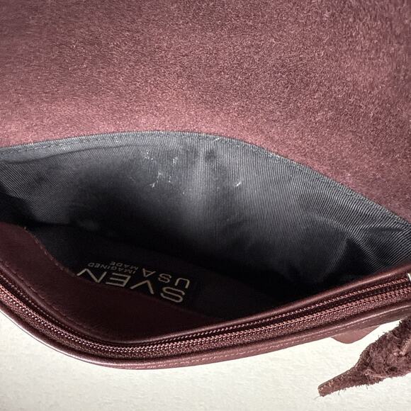 Sven Vintage Flap Crossbody Bag Purse Black Cherry Leather Pockets USA Made - Picture 7 of 9